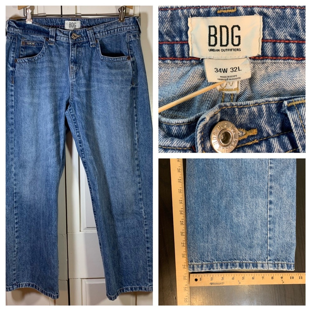 BDG Urban Outfitters Mens Relaxed Baggie Leg Jeans 34x32 (34x29) Blue Denim